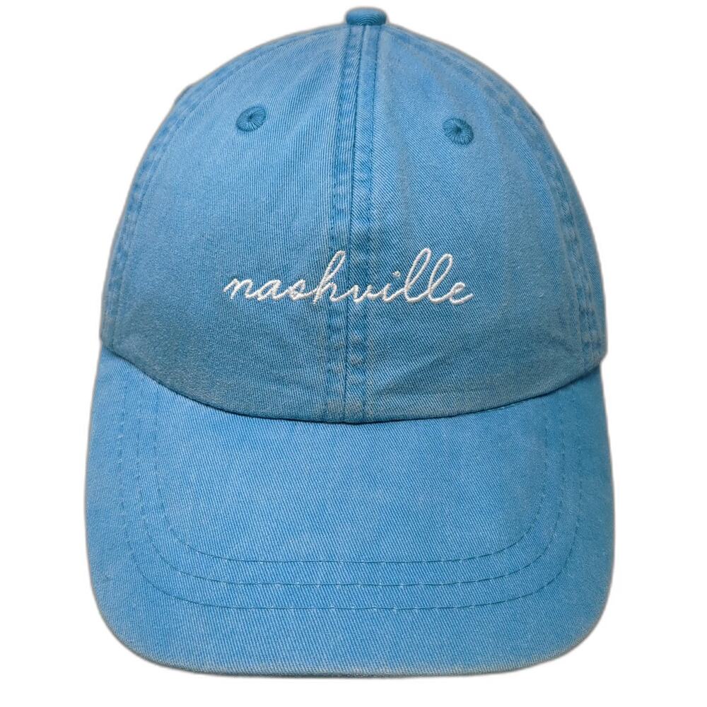 Adams Baseball Cap Blue OSFM Nashville Embroidery Leather Slideback Strap Hat